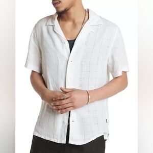 NWT John Varvatos Linen & Cotton Danny Button Down Camp Shirt Small MSRP $198